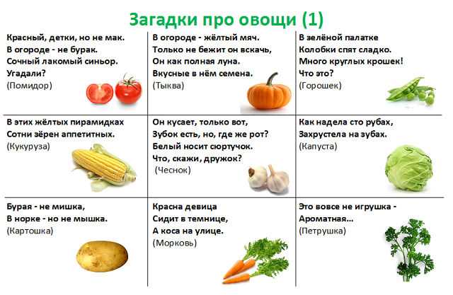 Загадки про овощи и фрукты для детей с ответами