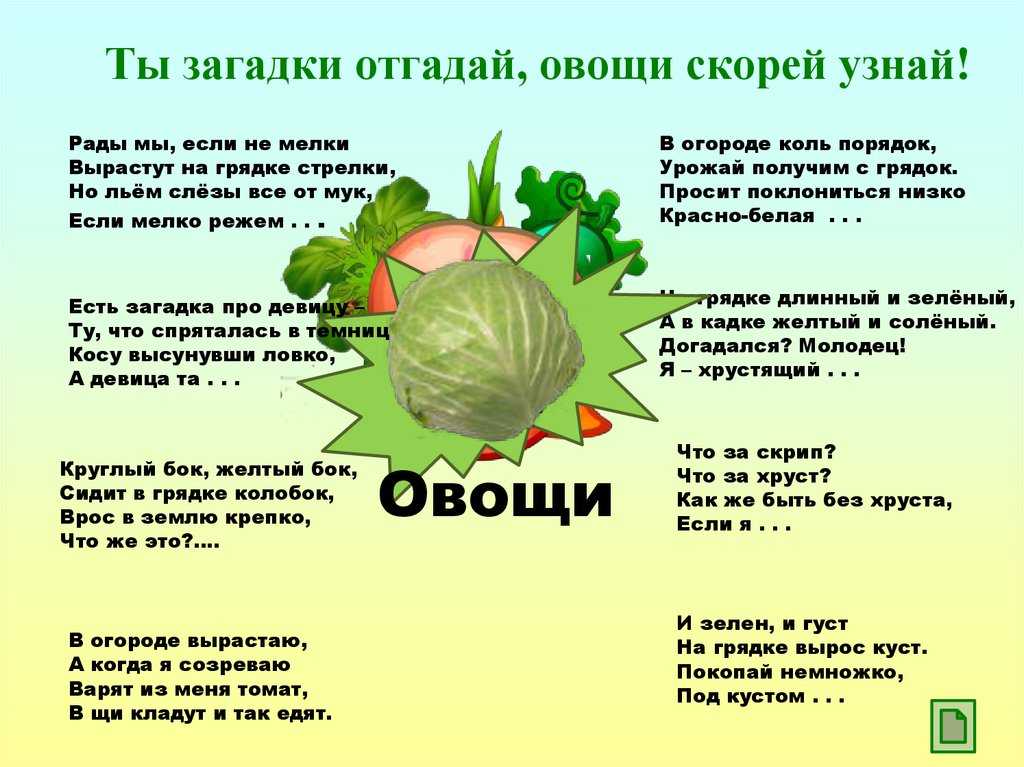 Загадки про овощи и фрукты для детей